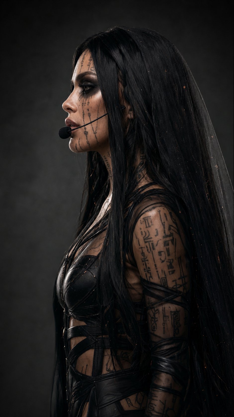 Vertical 9:16.
Create a high-end cinematic portrait of the person from the uploaded reference photo. Preserve the appearance, facial features, hair color, eye color, skin tone, figure, clothing, and all details of the look exactly, without any changes. The character should look natural, confident, and visually compelling, with refined facial features and expressive skin.
Style: dark luxury editorial photography. Monochromatic palette (deep blacks, grays, whites with subtle accents), sculptural garment details, soft dramatic light. Frame: close-up side profile. Composition should be expensive, artistic, and emotionally expressive. Use realistic skin texture, refined lighting, carefully constructed shadows, subtle depth of field, and premium stylistic details.
Mood: sophisticated, slightly dark, polished, worthy of gallery printing. Background: clean, atmospheric, dark or softly muted, without unnecessary elements. Ultra-detailed, photorealistic portrait art, cinematic quality, high-fashion visual language, elegant composition.
No watermarks, no dirty backgrounds, no distorted anatomy, no extra limbs, no deformed hands or faces. 8K, photorealistic, masterful execution.